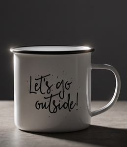 แก้วเคลือบโลหะพิมพ์ลายตัวอักษร "Lets Go Outside" พร้อมโลโก้สั่งทำ แก้วกาแฟโลหะสีขาว โรงงานผลิตโดยตรง ขายส่ง รับสมัครพันธมิตร - Product Image 1