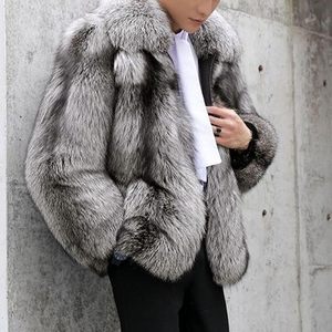 <b>Men's</b> <b>Faux</b> Fox <b>Fur</b> <b>Coat</b> Thick Regular Sleeve Turn-down Collar Solid Color Parka Outerwear - Product Image 3