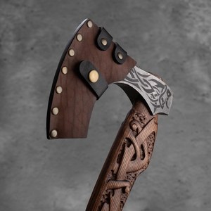 Forged Steel Tomahawk Axe With Wood Handle And Celtic <b>Engraving</b> For Survival Use - Product Image 2