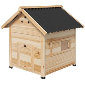 Casetta per Anatre in Legno Naturale con Tetto Apribile e Doppia Porta per Polli - Product Image 1