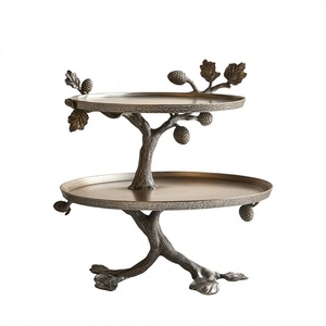 2 <b>Tier</b> Tree Design Hammered Metal <b>Cake</b> <b>Stand</b> in Silver Finish Ideal For Displaying Cupcakes Pastries <b>Cake</b> Cookies - Product Image 1