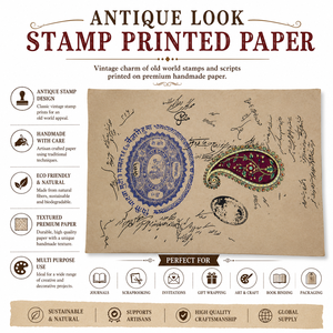 Antique Look Stamp Printed Handmade Paper for Vintage Crafts Journals Invitations <b>Scrapbooking</b> and Premium Paper Creations - Product Image 6