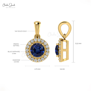 Nouvel Arrivage – Pendentif Authentique en Saphir Bleu Taille Brillant 4mm, Or Massif 14K avec Diamants, Fournisseur en Gros - Product Image 4