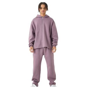 Wholesale Men's Oversize Drop Shoulder 100% Cotton Fleece 2 Piece Set Customize Design Men's Zipper <b>Hoodie</b> Tracksuits Streetwear - Product Image 1