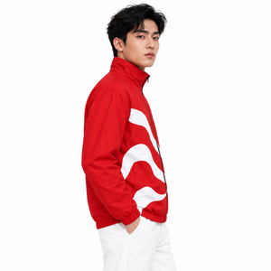 Men's Red White Solid Winter <b>Racer</b> <b>Jacket</b> Full Zip Stand Collar Lightweight Casual Sports Streetwear Outdoor Track - Product Image 3