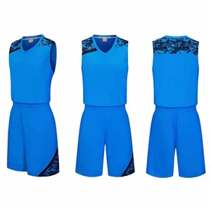 Ensemble Maillot et Short de Basketball Personnalisé pour Homme Bleu Col en V Sans Manches Anti-Transpiration Tenue Athlétique Toutes Saisons - Product Image 2