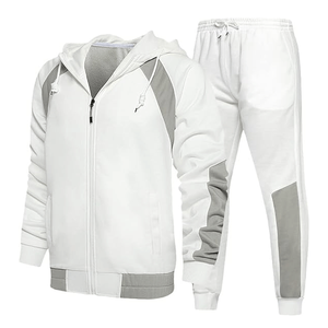 Survêtement d'hiver personnalisé à panneaux zippés pour hommes, 100 % coton, coupe ajustée, ensemble décontracté de sweats à capuche et pantalons unis pour hommes - Product Image 2