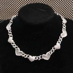 Luxury Iced Out Heart Link Hip Hop Chain White Gold Finish Sparkling <b>Statement</b> <b>Necklace</b> for Women Men Fashion Jewelry Style - Product Image 1