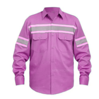 Chemise de travail réfléchissante rouge pour homme, polyester, manches longues, uniforme haute visibilité avec poches poitrine