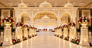 Structure Mandap Muhurtham de style Grand Palais pour cérémonies, Mandap de mariage à arche Moghole avec design en dôme, Mandap de mariage en fibre USA - Product Image 4