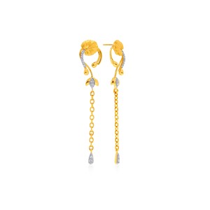 Trendy Minimalist 14K Yellow Gold Leaf Long <b>Threader</b> <b>Earrings</b> with Lab Grown Diamond Accent for Women Daily Wear Jewelry - Product Image 2