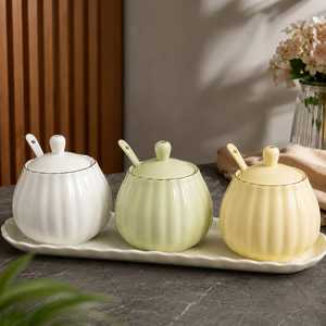 Ceramic Condiment <b>Jar</b> Set with Tray and Spoons Modern Kitchen <b>Spice</b> Container Set Luxury Seasoning Storage <b>Jars</b> for Dining Table - Product Image 5