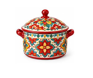 Casserole arabe en acier inoxydable avec mosaïque florale rouge, chauffe-plat pour la table de Ramadan et cadeaux de l'Aïd - Product Image 1