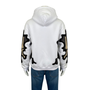 Custom <b>Men's</b> <b>White</b> Hooded <b>Sweatshirt</b> With Camouflage Patchwork Sleeves Regular Fit Casual Autumn Style Knitted Cotton - Product Image 5