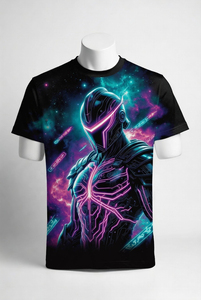 เสื้อยืดคอกลมแขนสั้นทรงโอเวอร์ไซส์สำหรับผู้ชาย ลาย Neon Cyber Warrior ผลิตจากผ้าฝ้าย 100% เป็นมิตรต่อสิ่งแวดล้อม ระบายอากาศได้ดี - Product Image 3