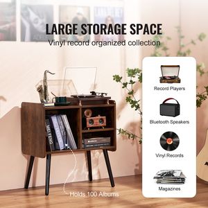 Support pour tourne-disque vinyle vintage avec capacité pour 100 albums, étagères amovibles et supports pour CD - Product Image 2