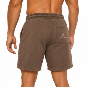 Shorts de survêtement en molleton de coton marron délavé pour homme, avec cordon de serrage élastique à la taille, décontractés pour la gym et le fitness, OEM ODM - Product Image 4