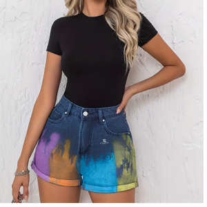 Shorts en jean skinny taille haute à séchage rapide pour femme avec broderie étoile, en coton, mode décontractée été 2026 - Product Image 1