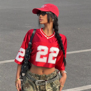 Cropped Graphic Sublimated Football Jersey Mesh Fabric Dry Fit Fashion Short Sleeve Crop Top <b>T</b> <b>Shirt</b> Custom Women - Product Image 4
