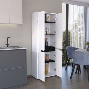 <b>White</b>/Black 67\"H Kitchen <b>Storage</b> <b>Cabinet</b> with Four Doors and Five Interior Shelves - Product Image 3