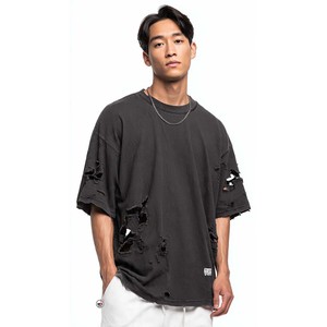 เสื้อยืดโอเวอร์ไซส์ผู้ชายคุณภาพดีที่สุดขายส่ง ผ้าคอตตอนเจอร์ซีย์ แขนสั้น คอกลม ลายรุ้ง สไตล์สตรีทแบบดิสเทรส - Product Image 5