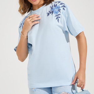 Camiseta Extra Grande Bordada para Mujer, Algodón de Alta Calidad, Ropa Casual de Calle, Moda de Verano - Product Image 1