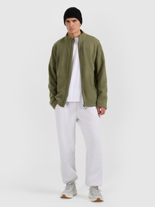 Chaqueta de forro polar verde oliva para hombre, con cremallera completa, cuello alto, informal, cortavientos, 100% algodón, con bolsillo con solapa en el pecho. - Product Image 1