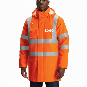 Custom High Visibility Rainwear Reflective Tape Waterproof Safety <b>Jacket</b> for Industrial <b>Construction</b> <b>Work</b> ANSI Class 3 - Product Image 3