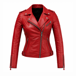Stylish Women Red Leather <b>Jacket</b> Slim Fit Moto <b>Biker</b> Design Premium PU Leather Casual Wear Fashion Outerwear for Winter Season - Product Image 1