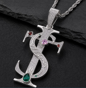 Collier pendentif croix en argent micro-incrusté de zircon, chaîne en laiton, bijoux hip-hop pour cadeau - Product Image 1