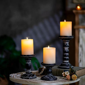 <b>Candlestick</b> Holder Set of 3 Vintage Style <b>Black</b> Metal Cylindrical for Home Decoration - Product Image 1