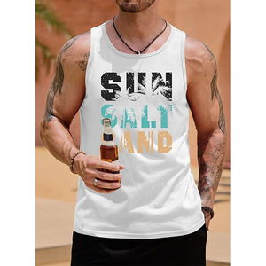 Débardeur blanc à col rond pour homme, imprimé soleil, sel et sable, décontracté, respirant, tricoté, sans manches - Product Image 4