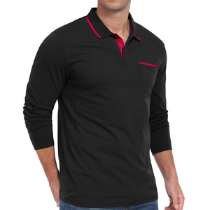 Camiseta Polo Casual de Manga Larga para Hombre, Mezcla de Algodón, con Bolsillo en el Pecho, Logotipo Personalizado, Venta al Por Mayor - Product Image 4