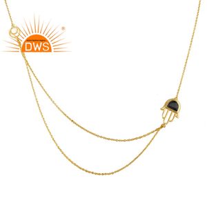 Gold Plated Silver Double Chain <b>Necklace</b> Red Onyx Gemstone <b>Hamsa</b> <b>Hand</b> <b>Necklace</b> Women Silver Jewelry Manufacturer - Product Image 4
