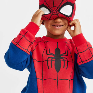 Ensemble de survêtement en coton imprimé Spider-Man pour adultes unisexe, sans manches, à capuche, bleu et rouge, pantalon long, logo, délavage acide, cordon de serrage - Product Image 3