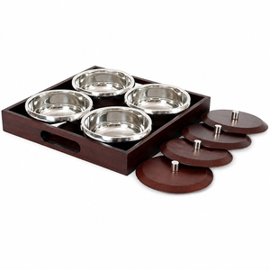 Boîte à dattes en bois de style arabe, ensemble de boîtes à fruits secs, conteneur à bonbons en métal plaqué or avec plateau pour la décoration du Ramadan et de l'Aïd - Product Image 3