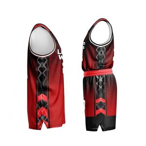 Ensemble d'uniformes de basketball pour hommes en tissu mesh 100 % polyester, respirant, séchage rapide, léger, manches courtes, personnalisable, marque - Product Image 3