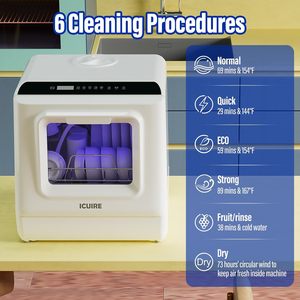 Lave-vaisselle portable mini avec réservoir d'eau intégré de 5 L, 6 programmes de lavage et tuyau d'arrivée d'eau - Product Image 4