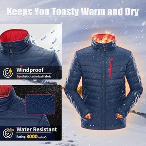 Mens <b>Waterproof</b> Casual Quilted Puffer Jacket Lightweight <b>Padded</b> Stand Collar Zipper Closure Winter <b>Coat</b> for Daily Wear - Product Image 3