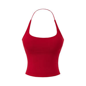 Camiseta sin mangas casual para mujer con cuello halter, tejido ecológico de modal/algodón, transpirable, elástica, corta, tipo chaleco, extraíble - Product Image 2