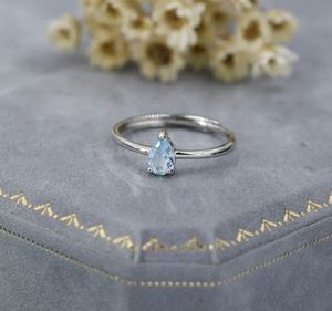 Bague en topaze bleue naturelle, argent sterling 925, taille poire 4x6mm, sertie à griffes, taille ajustable, prête pour la fiançailles, luxe - Product Image 2