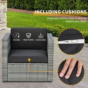 <b>Black</b> PE Rattan Wicker Patio Bistro Set Outdoor Washable Cushion Coffee <b>Table</b> with Conversation <b>Sofa</b> for Hospitals and Gyms - Product Image 5