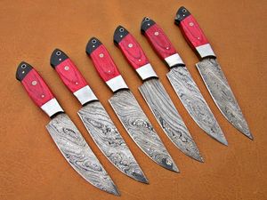 Juego de 5 cuchillos para carne de acero de Damasco hechos a mano con punta de gota, mangos de madera, grado industrial, 3 años de garantía, OEM/ODM/OBM - Product Image 6