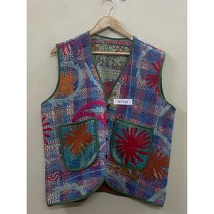 Hermoso chaleco vintage para mujer, bordado a mano con motivos florales, cuello en V, estilo kantha suzani, con botones cubiertos, chaleco étnico femenino de alta calidad. - Product Image 3