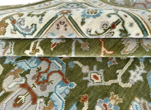 Tapis persan Oushak fait main en laine/soie noué à la main |   Vert olive-beige Moderne Abstrait Convient aux animaux domestiques Antidérapant Très résistant 1 - Product Image 6