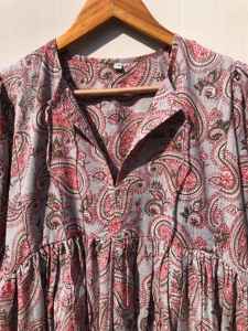 Vestido Midi Informal de Algodón 100% para Mujer, Estampado Floral, Cuello Profundo, Cierre con Cordón, Silueta Holgada, Forro de Algodón Tejido, Ropa de Dormir - Product Image 2