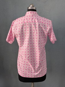 <b>Men's</b> <b>Pink</b> Geometric Print Short Sleeve Casual <b>Shirt</b> Turn-down Collar 100% Cotton Breathable ODM Summer Wear - Product Image 5