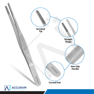 Pinzas de Acero Inoxidable Accuram, Pinzas de Presión de 2.2 mm con Punta Serrada, Pinzas Quirúrgicas Dentales, Pinzas de Tejido para Dedos, Instrumento Médico con Certificación CE - Product Image 3