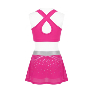Uniforme de Porristas Personalizado con Estampado por Transferencia Térmica, Spandex/Algodón, Color Rosa con Pedrería, Ropa de Práctica All Star, Servicio OEM para Niñas - Product Image 5