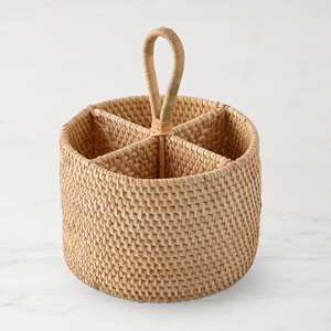 Rattan <b>utensil</b> storage basket with compartments cutlery caddy for sale handweave flatware <b>holder</b> - Product Image 2